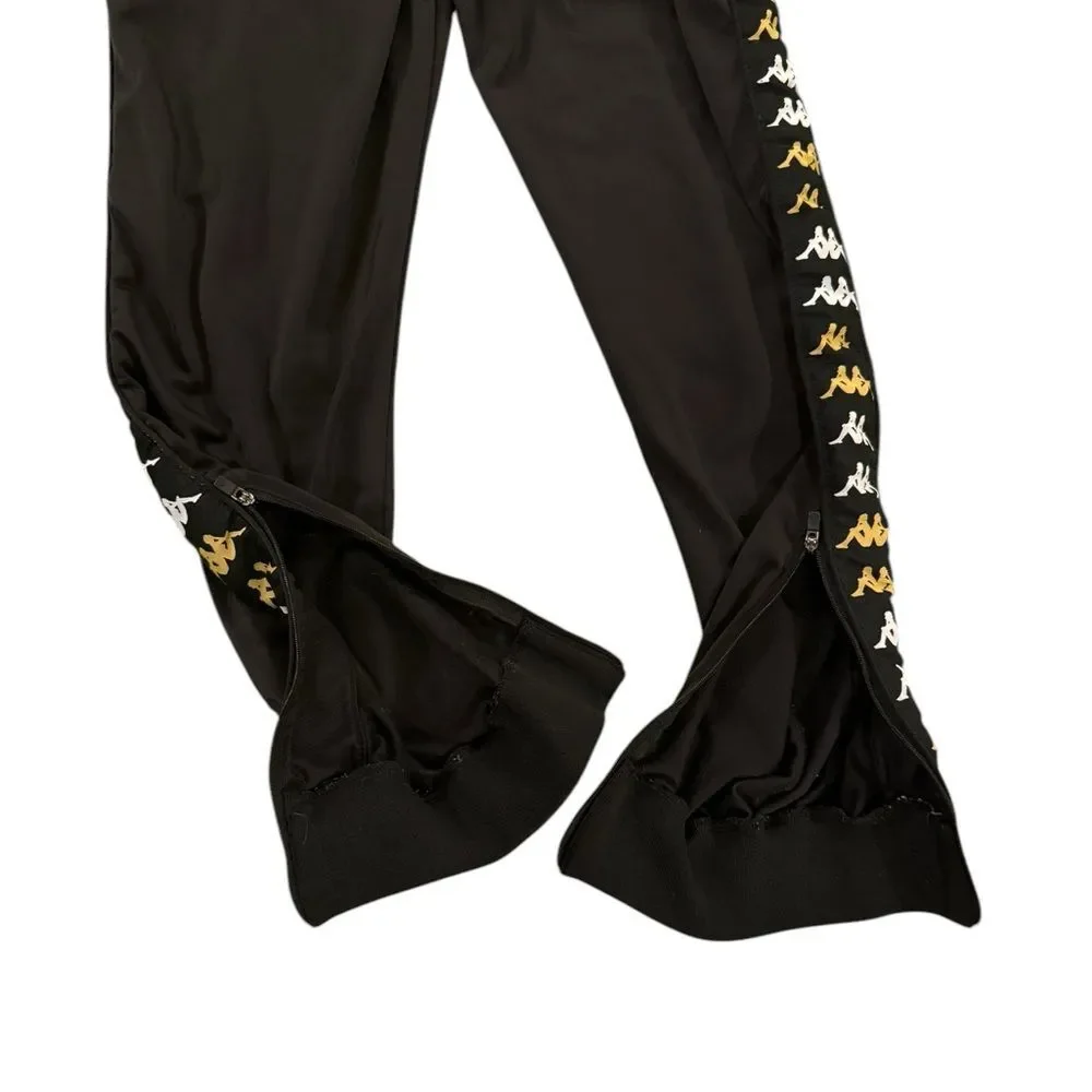 KAPPA Black Sweatpants Joggers Side Pockets Zip-Ankles & Back Pocket Men's XS